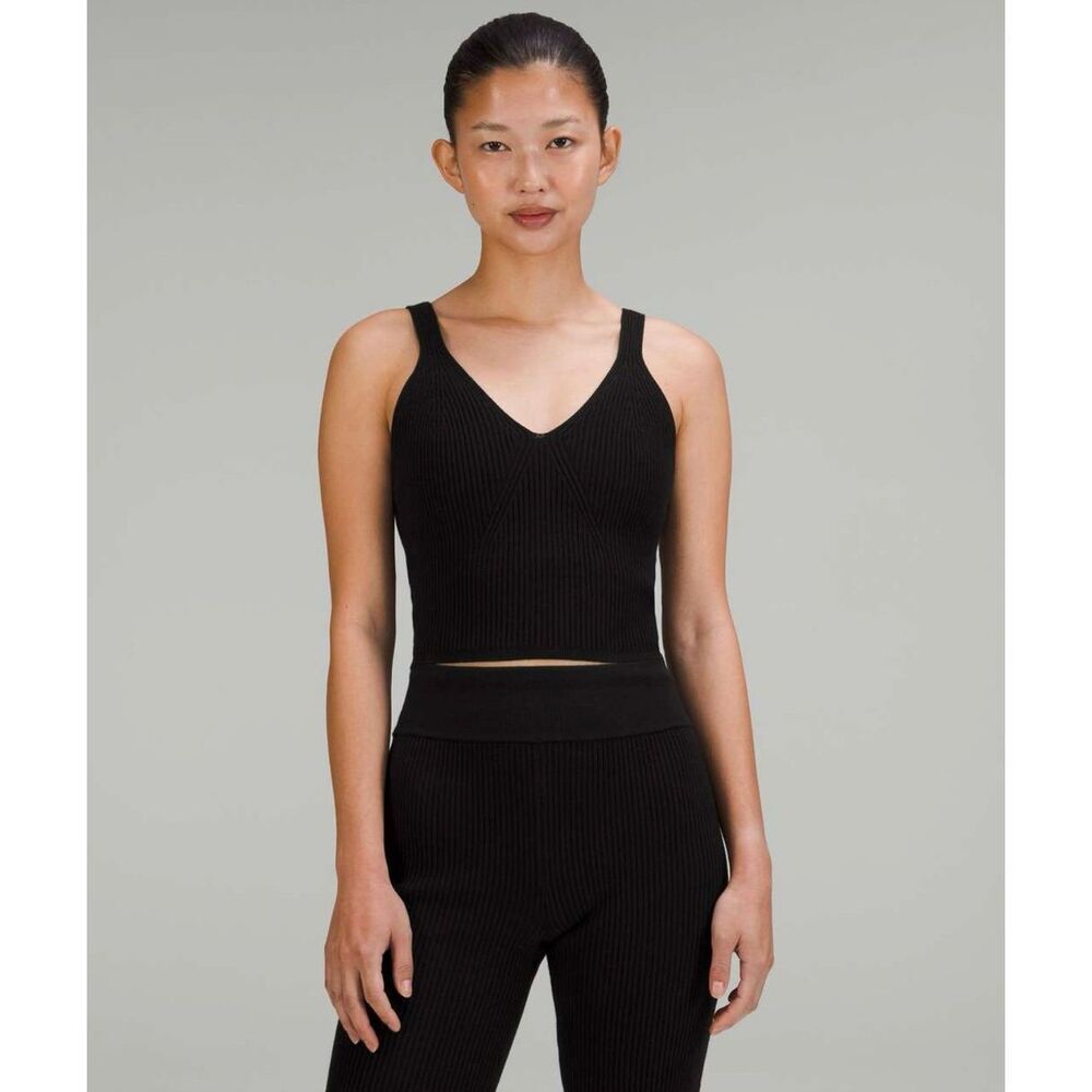 lululemon athletica Black Ribbed V-Neck Crop Top